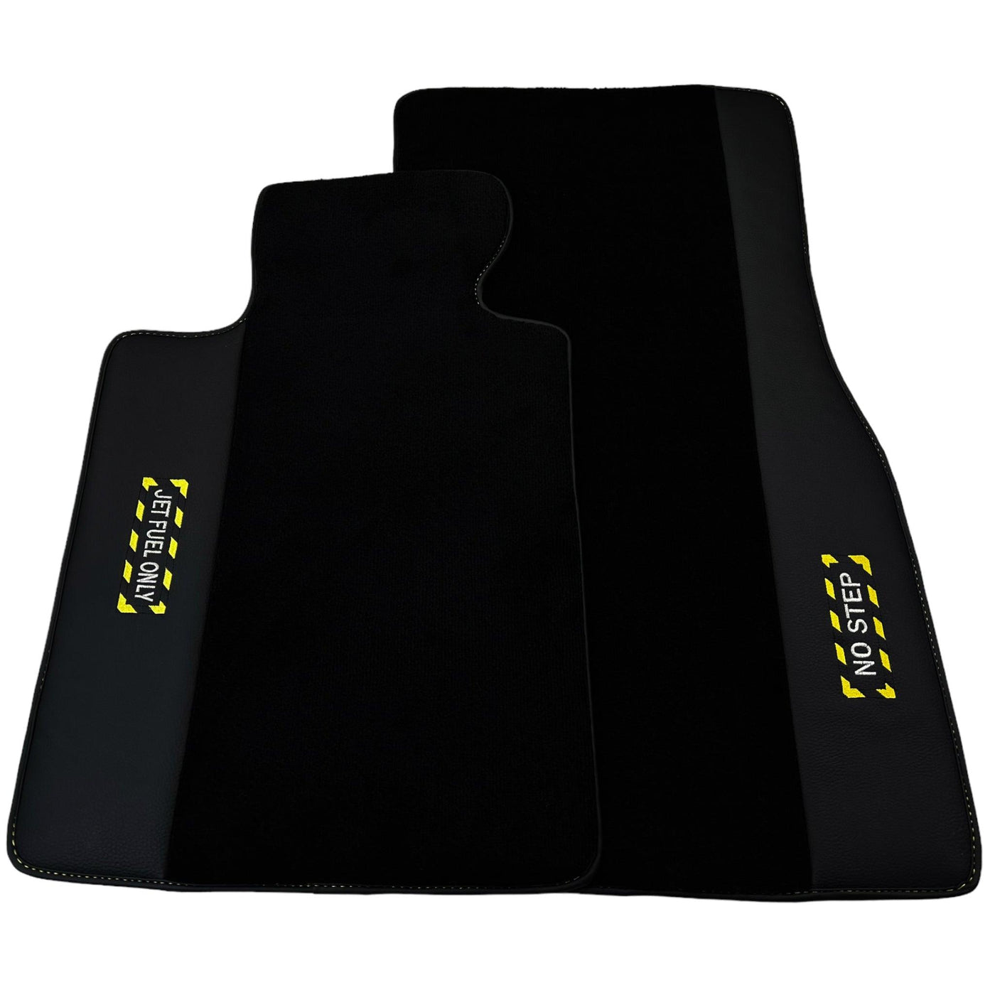 Black Floor Mats with Leather for BMW U06 (2022-2026) - "Jet Fuel Only" - AutoWin
