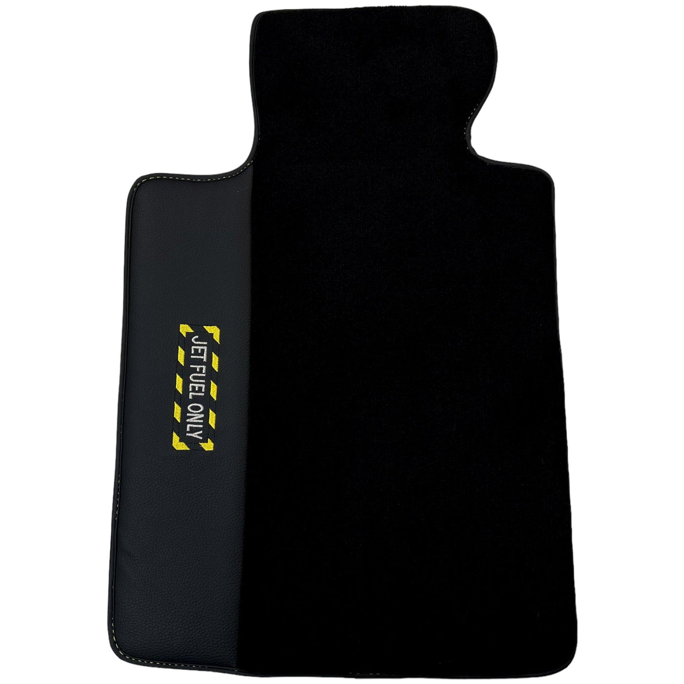 Black Floor Mats with Leather for BMW 1 Series F70 - "Jet Fuel Only" - AutoWin