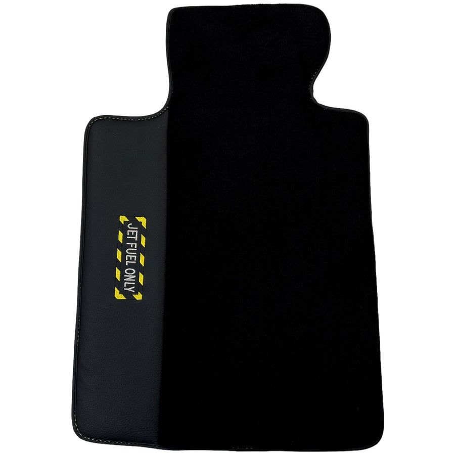 Black Floor Mats with Leather for BMW M3 G81 Touring (2022-2026) - "Jet Fuel Only" - AutoWin