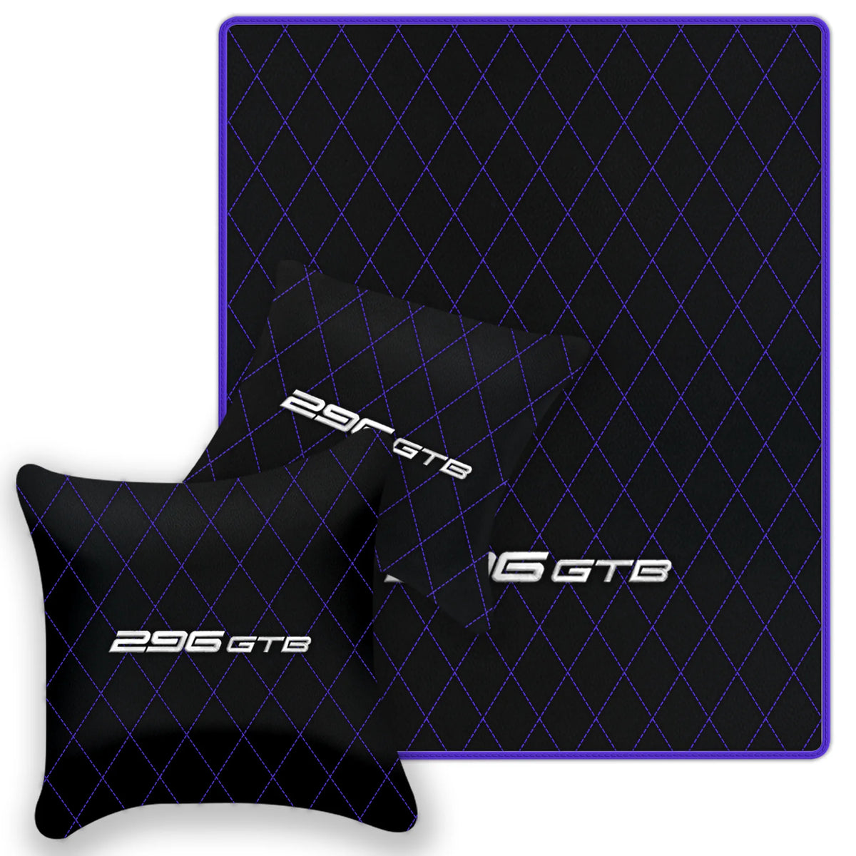 Black Leather Floor Mats for Ferrari 296 GTB (2022-2027) with Single Diamond Pattern | Full Set Option