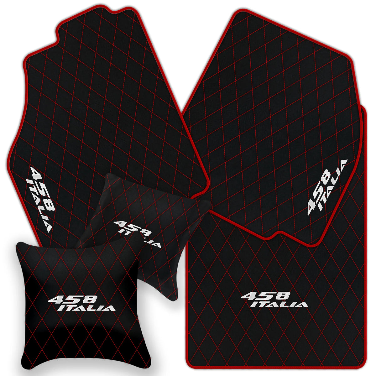 Black Leather Floor Mats for Ferrari 458 Italia (2009-2015) with Single Diamond Pattern | Full Set Option