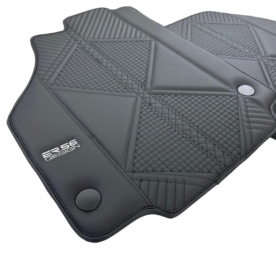 Black Leather Floor Mats For Ferrari 458 Spider (2012-2015) ER56 Design - AutoWin