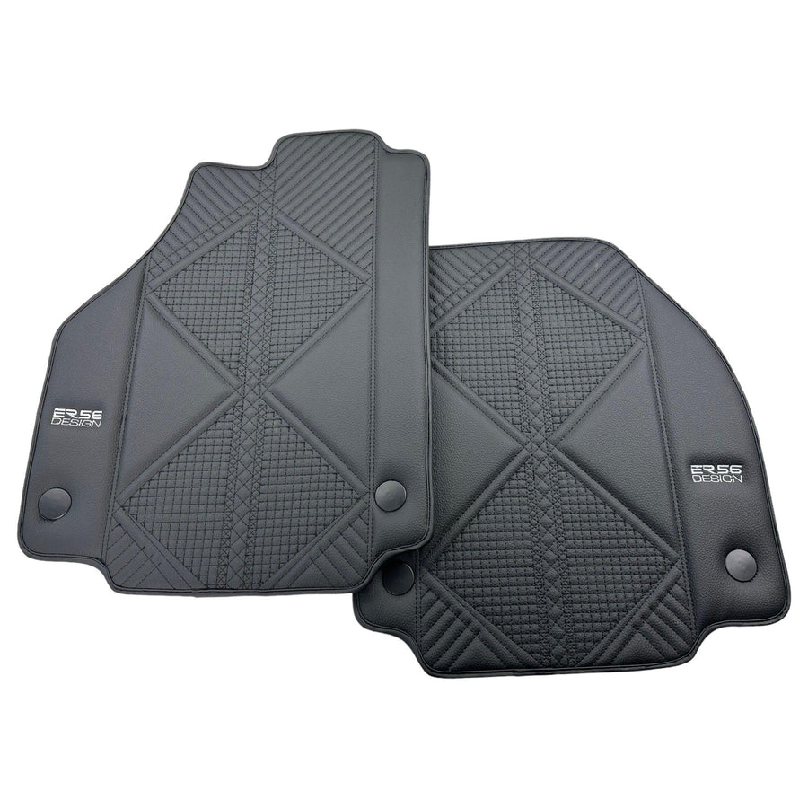Black Leather Floor Mats For Ferrari 488 GTB (2016-2022) ER56 Design - AutoWin