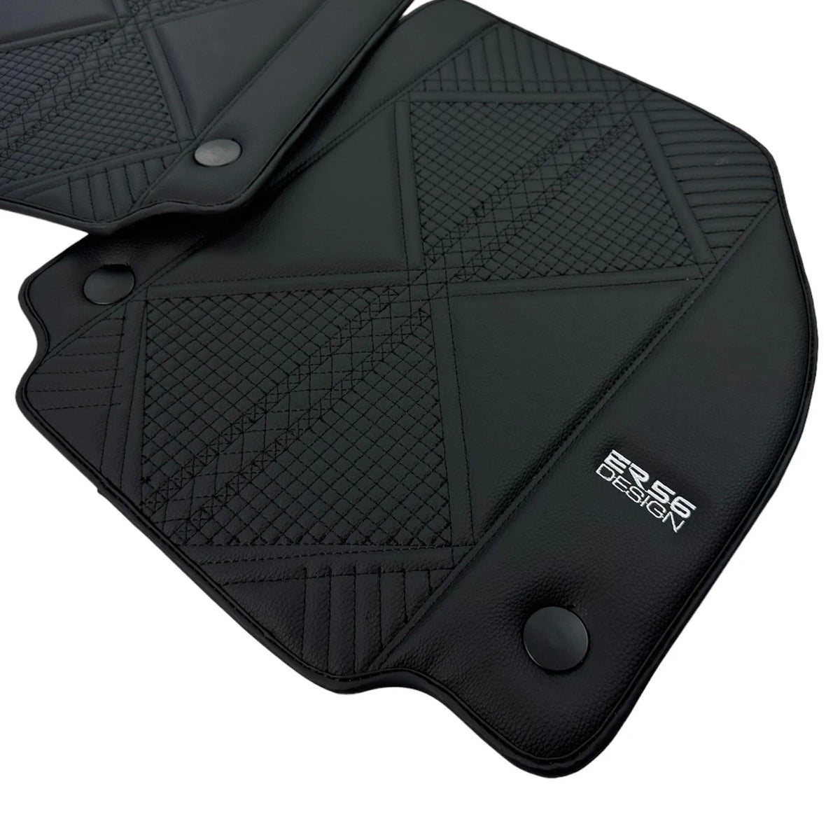 Black Leather Floor Mats For Ferrari 488 Spider (2016-2022) ER56 Design - AutoWin