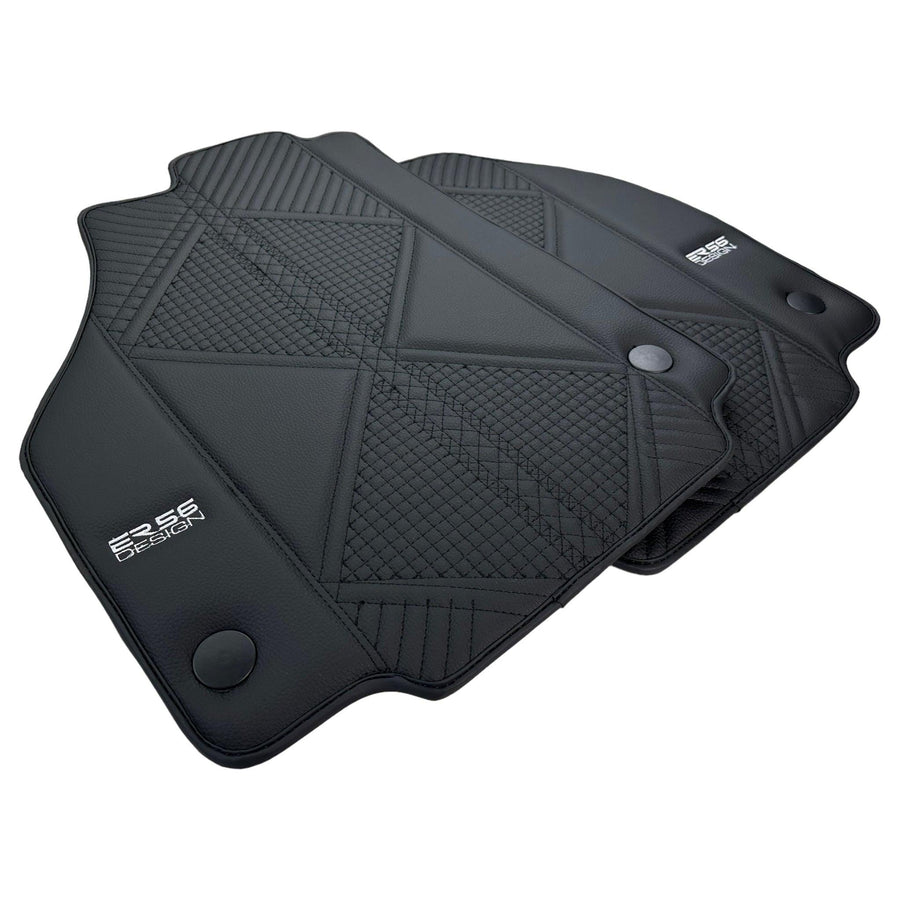 Black Leather Floor Mats For Ferrari 488 Spider (2016-2022) ER56 Design - AutoWin