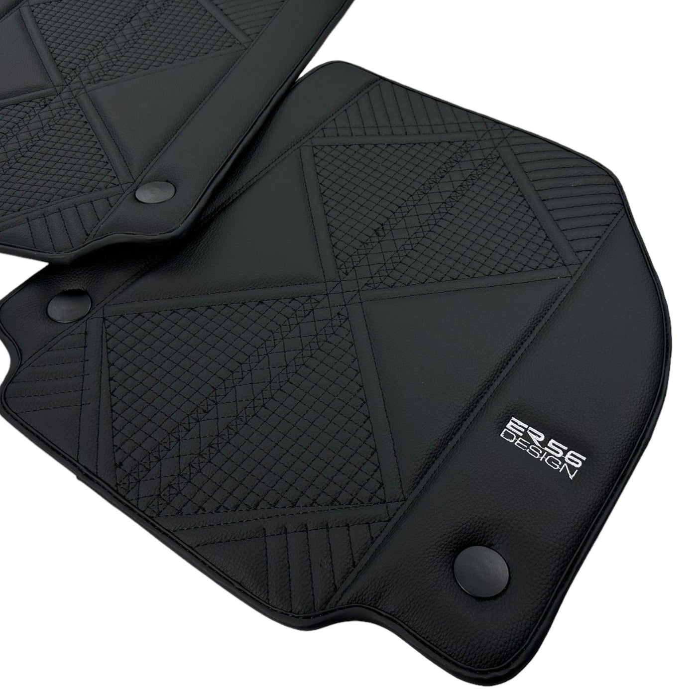 Black Leather Floor Mats For Ferrari 488 Spider (2016-2022) ER56 Design - AutoWin