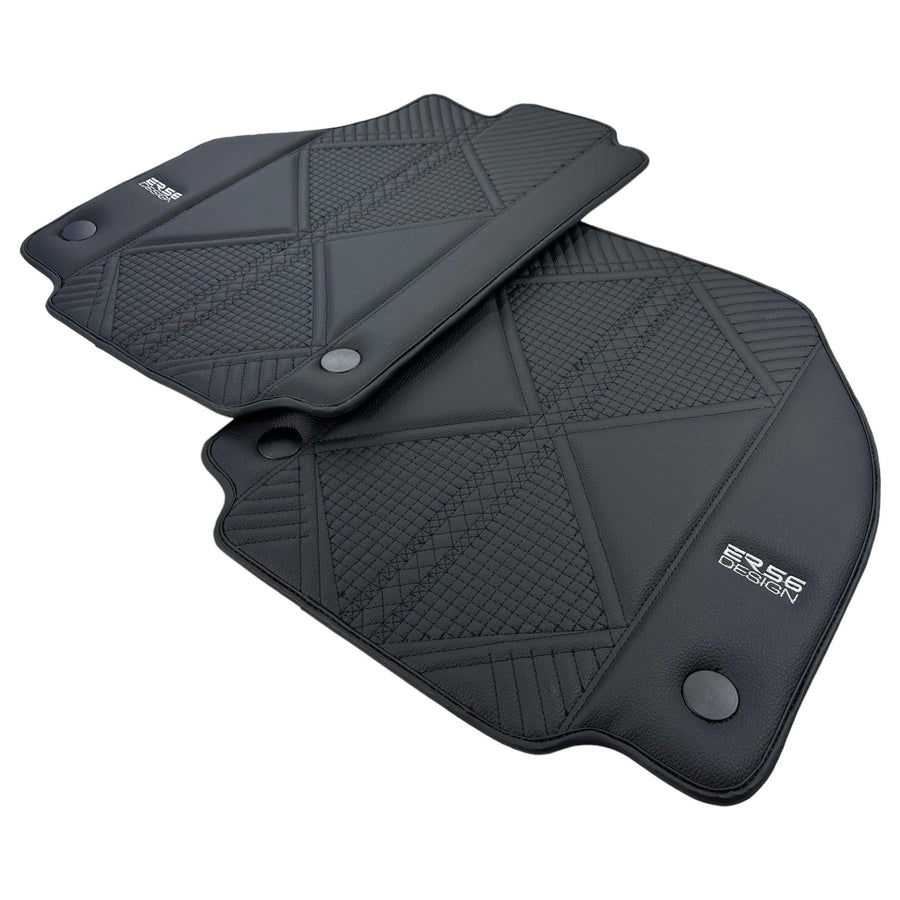 Black Leather Floor Mats For Ferrari 488 Spider (2016-2022) ER56 Design - AutoWin