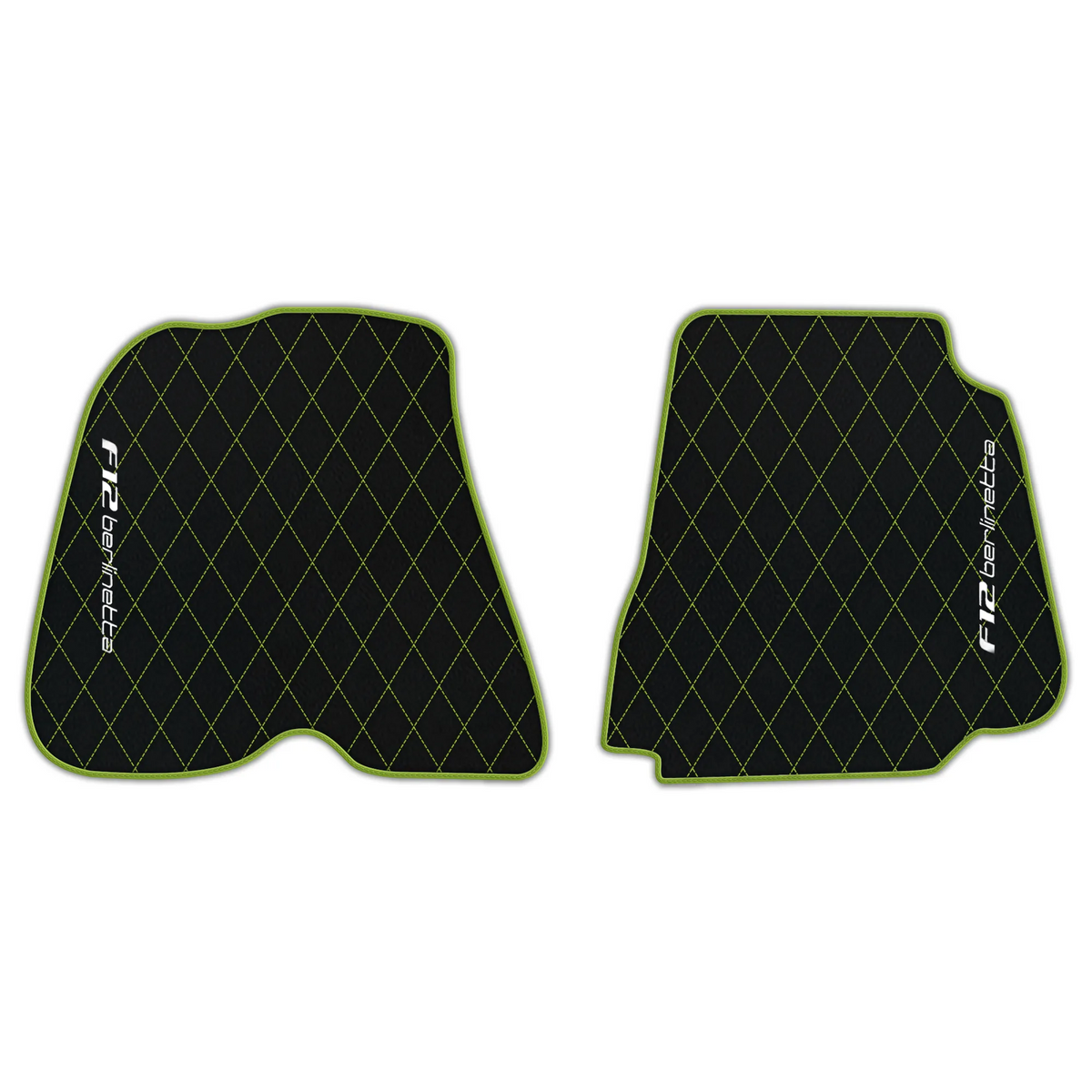 Black Leather Floor Mats for Ferrari F12 Berlinetta (2012-2022) with Single Diamond Pattern | Full Set Option