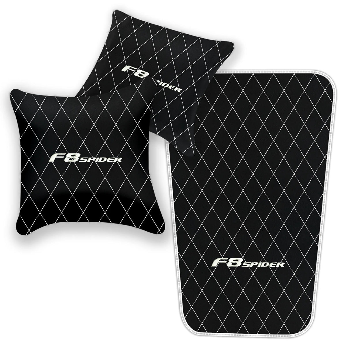 Black Leather Floor Mats for Ferrari F8 Spider (2019-2023) with Single Diamond Pattern | Full Set Option