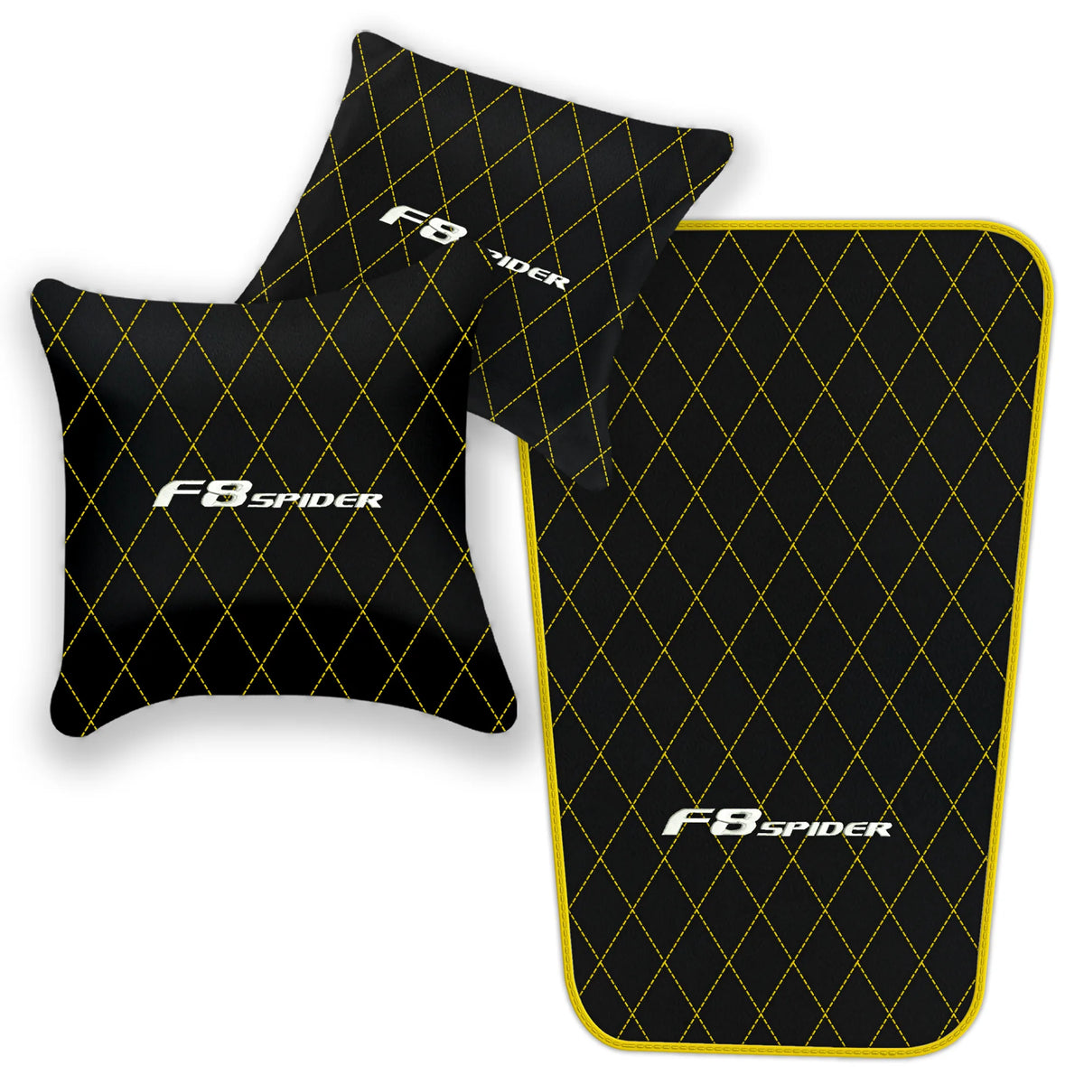 Black Leather Floor Mats for Ferrari F8 Spider (2019-2023) with Single Diamond Pattern | Full Set Option