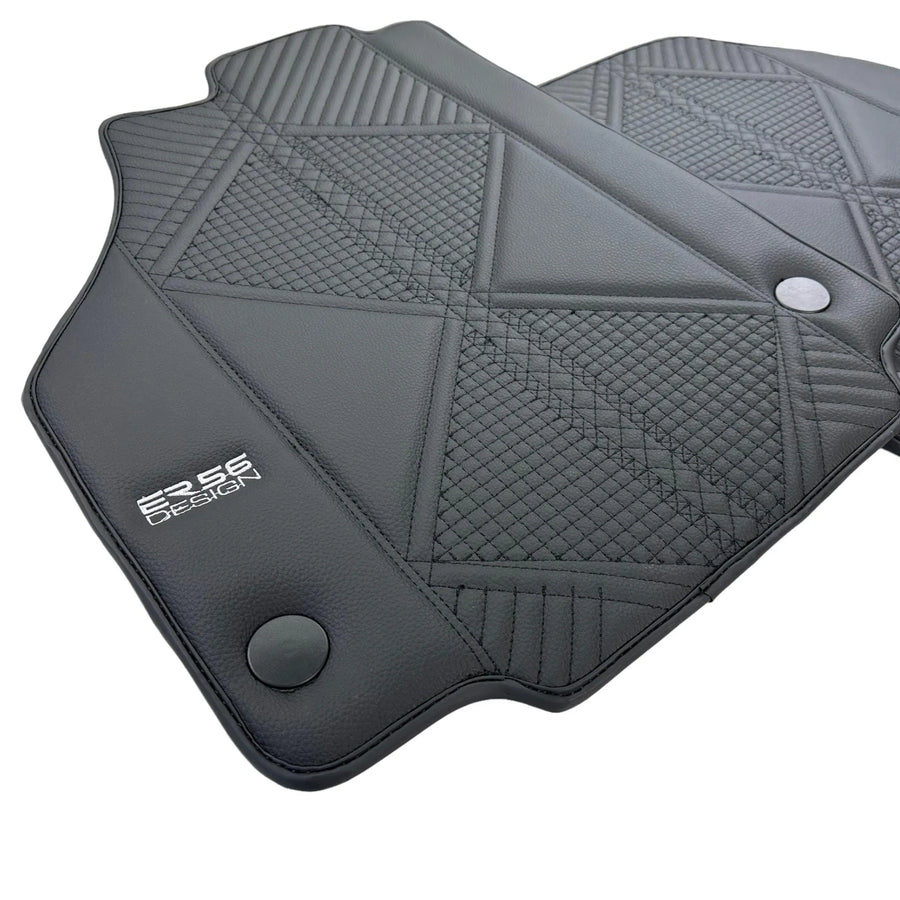 Black Leather Floor Mats For Ferrari F8 Tributo 2019-2022 ER56 Design - AutoWin