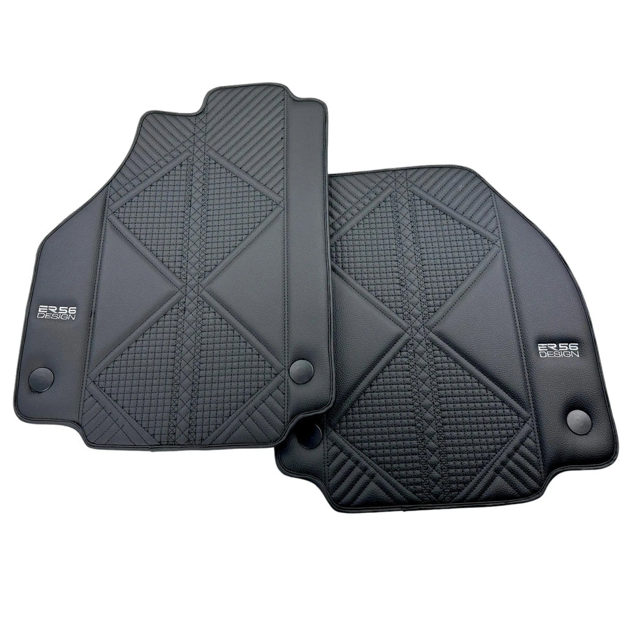 Black Leather Floor Mats For Ferrari F8 Tributo 2019-2022 ER56 Design - AutoWin