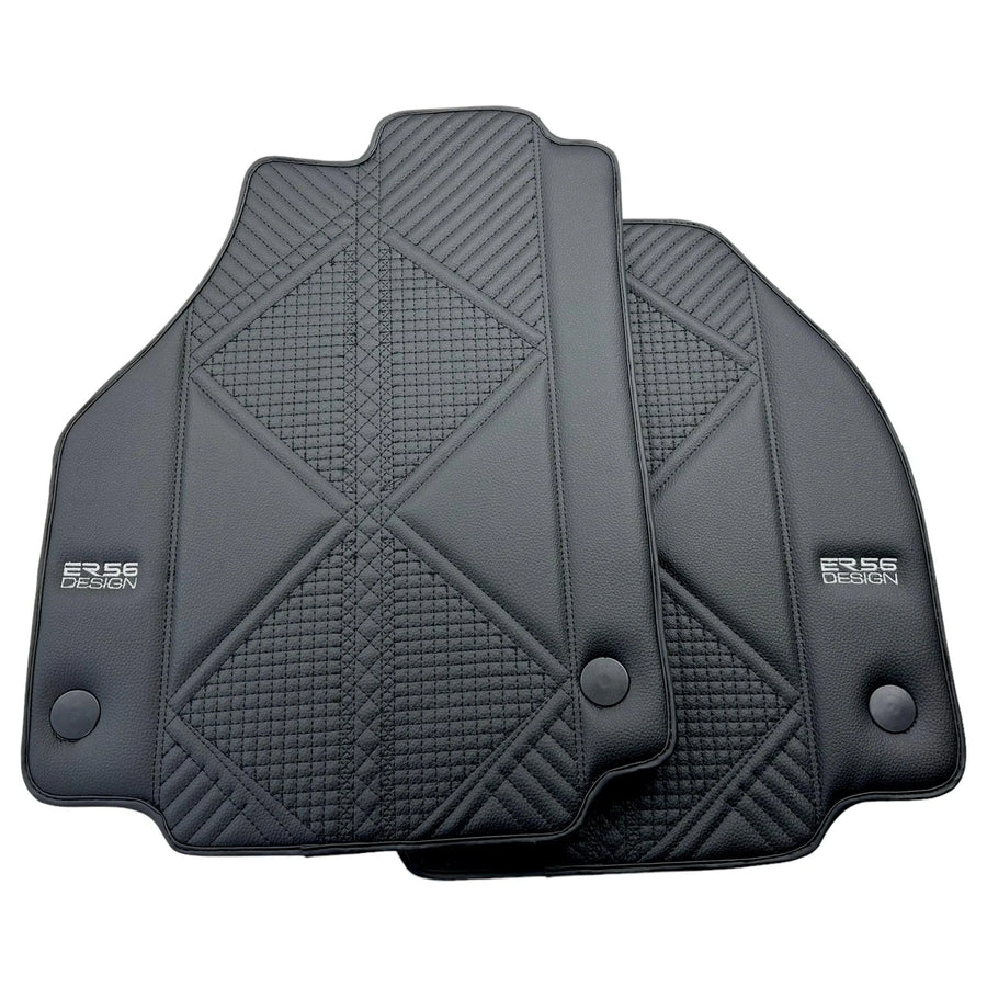 Black Leather Floor Mats For Ferrari F8 Tributo 2019-2022 ER56 Design - AutoWin