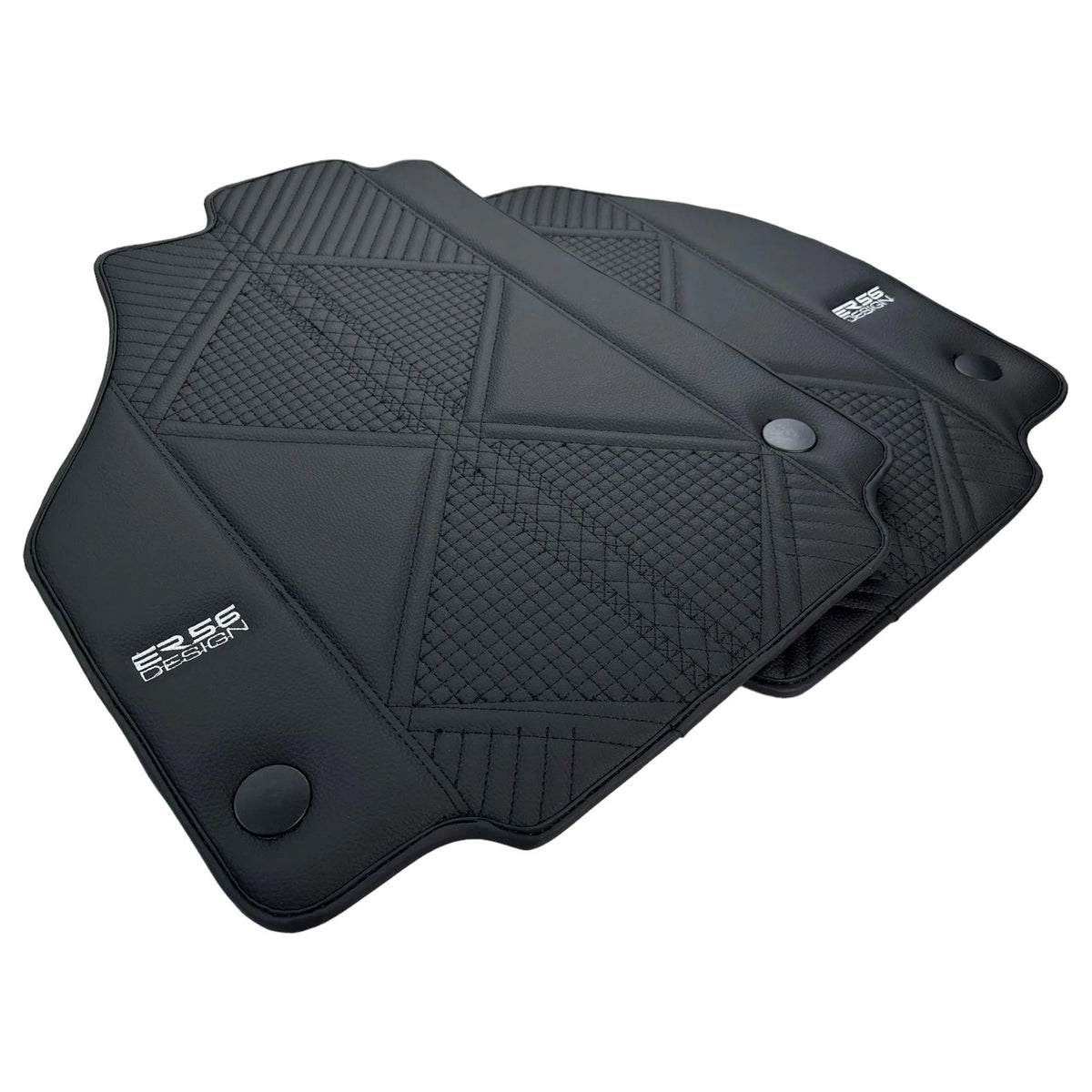 Black Leather Floor Mats For Ferrari F8 Tributo 2019-2022 ER56 Design - AutoWin