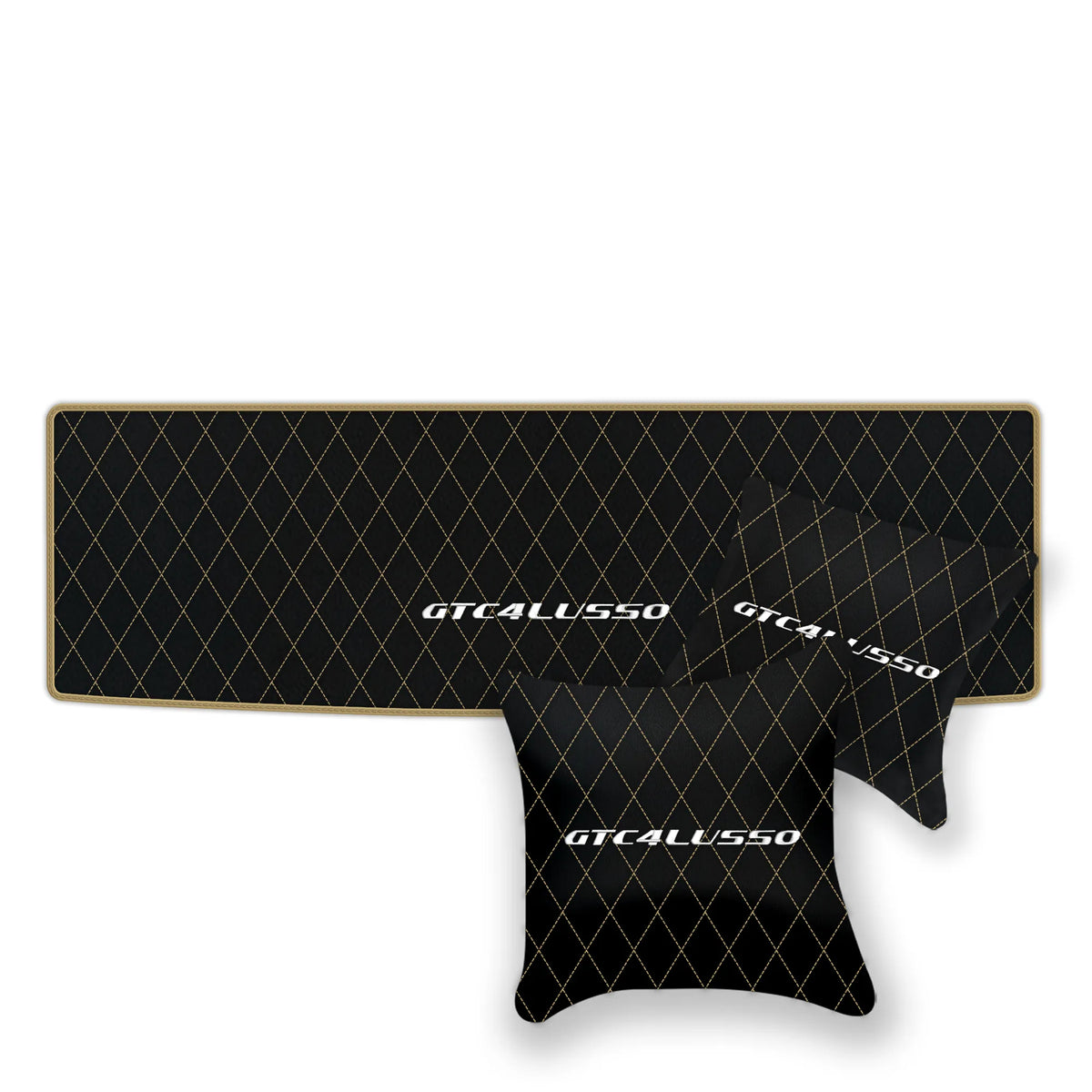 Black Leather Floor Mats for Ferrari GTC4 Lusso (2016-2023) with Single Diamond Pattern | Full Set Option