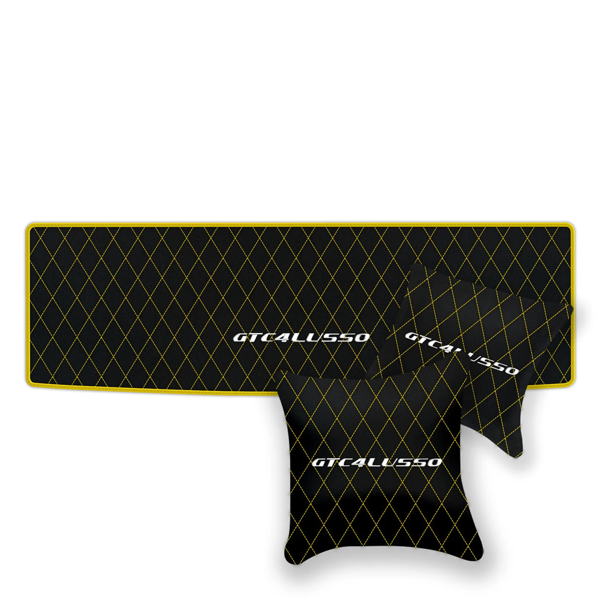 Black Leather Floor Mats for Ferrari GTC4 Lusso (2016-2023) with Single Diamond Pattern | Full Set Option