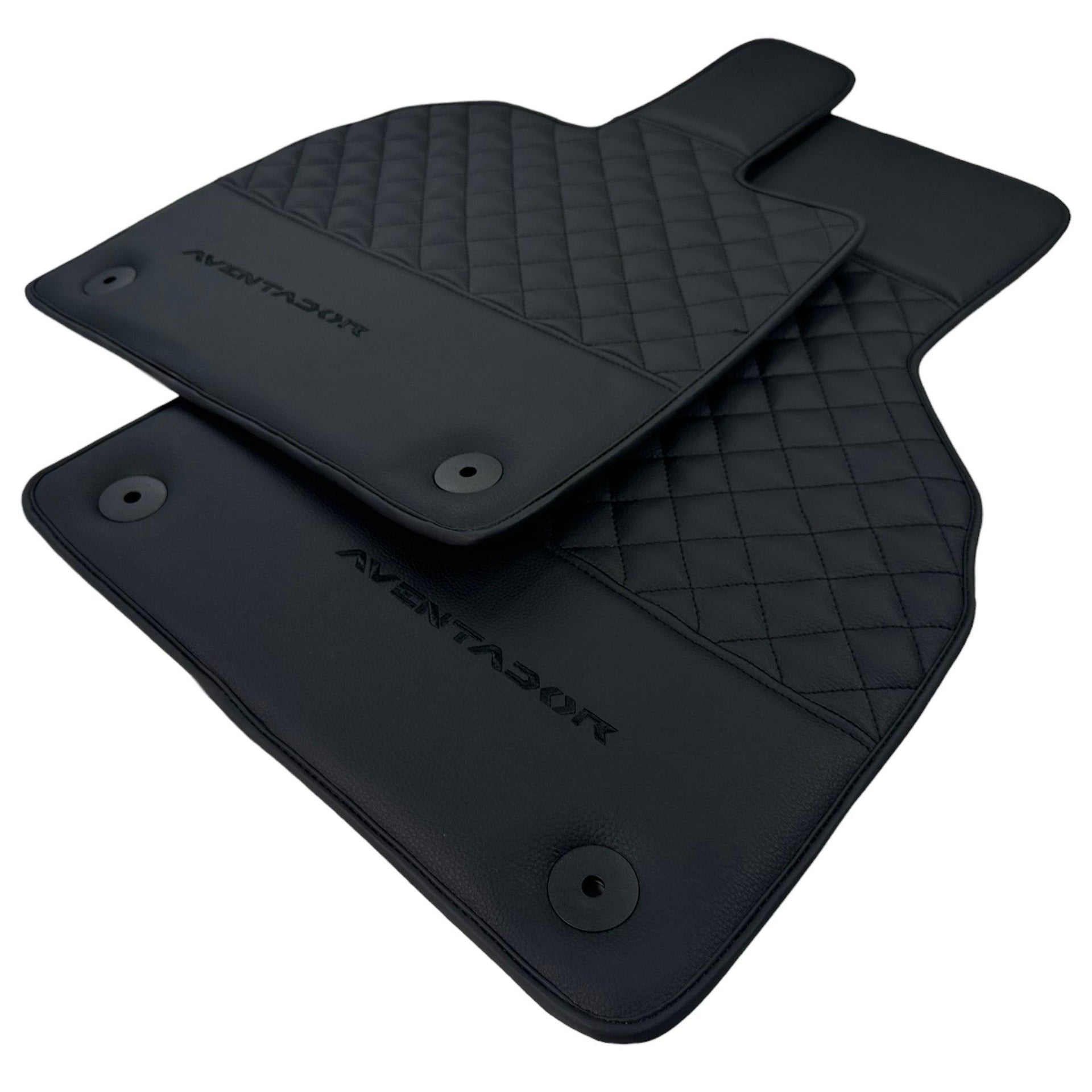 Black Leather Floor Mats for Lamborghini Aventador | Black Stitching - AutoWin