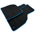 Black Leather Floor Mats For Lamborghini Aventador with Blue Trim - AutoWin