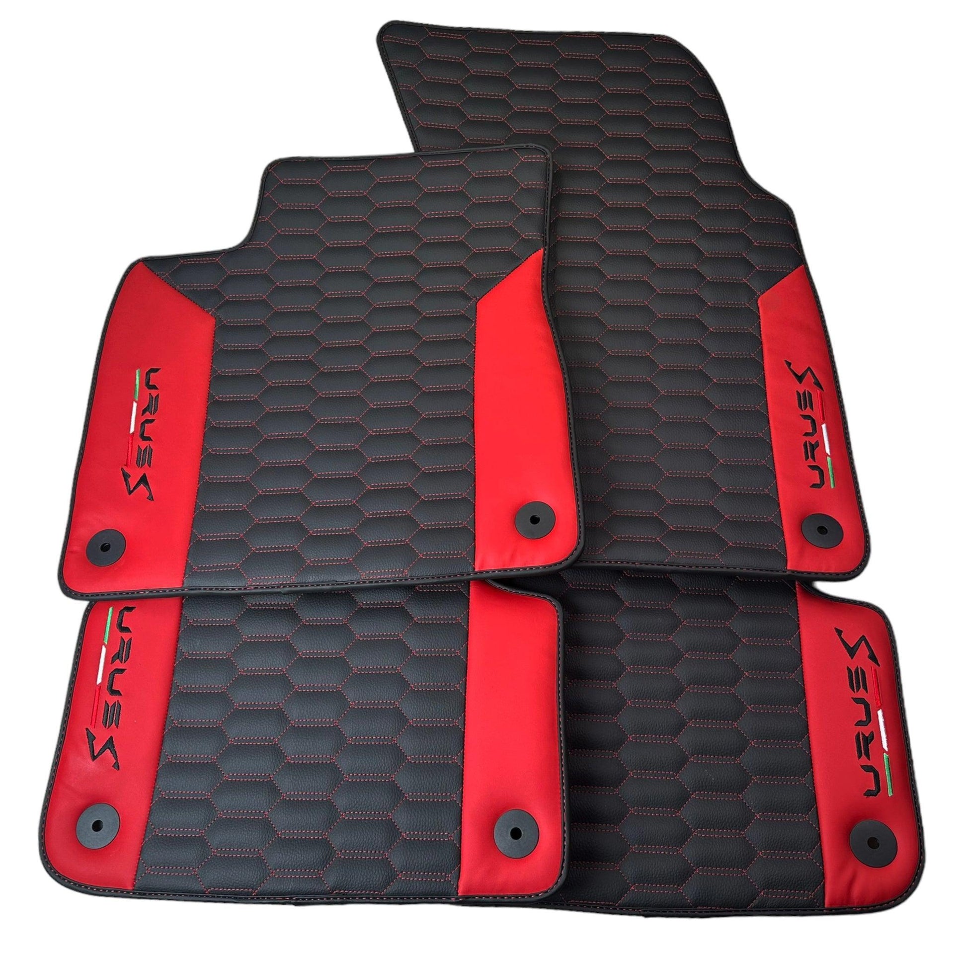 Black Leather Floor Mats For Lamborghini Urus S With Red Nappa Leather - AutoWin