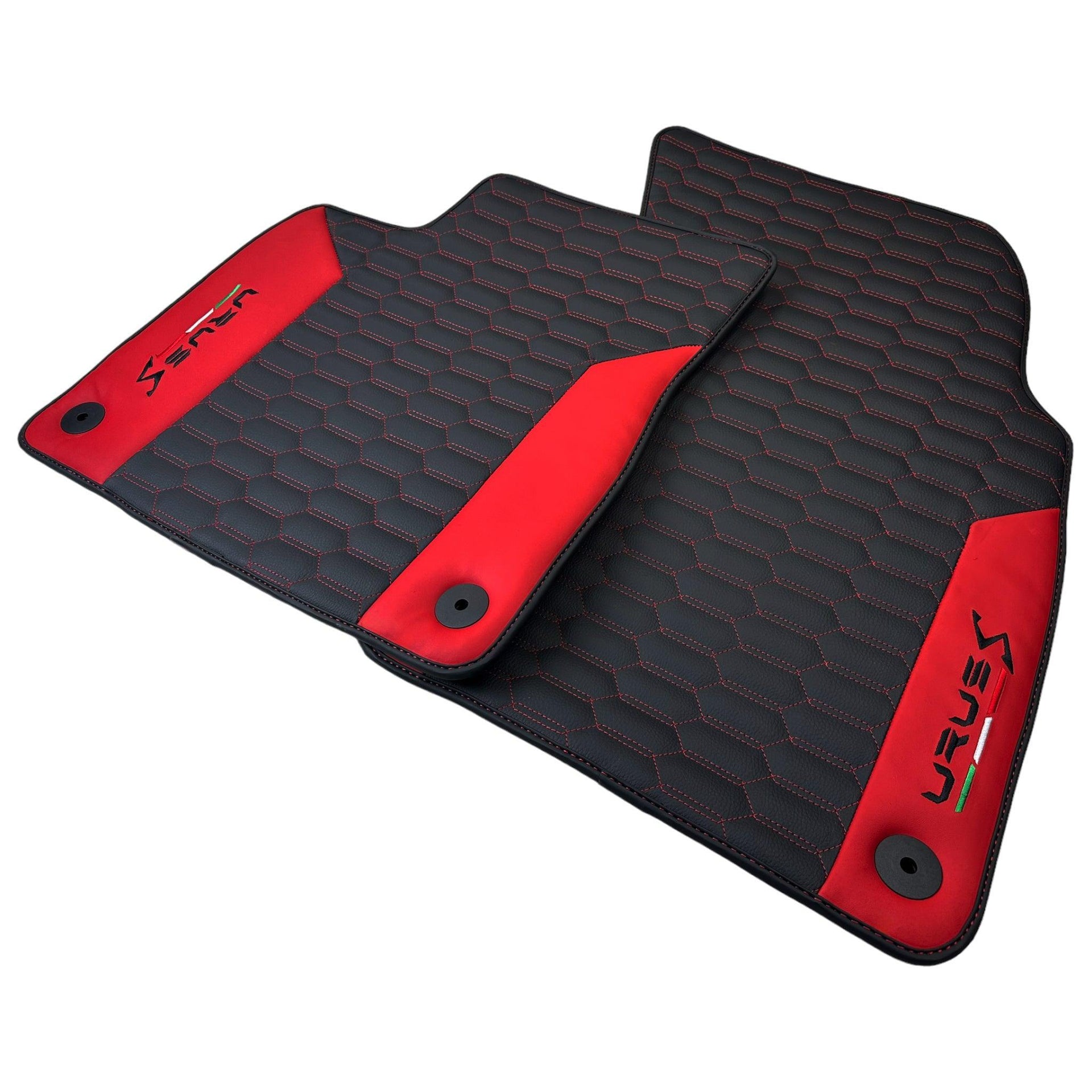 Black Leather Floor Mats For Lamborghini Urus S With Red Nappa Leather - AutoWin