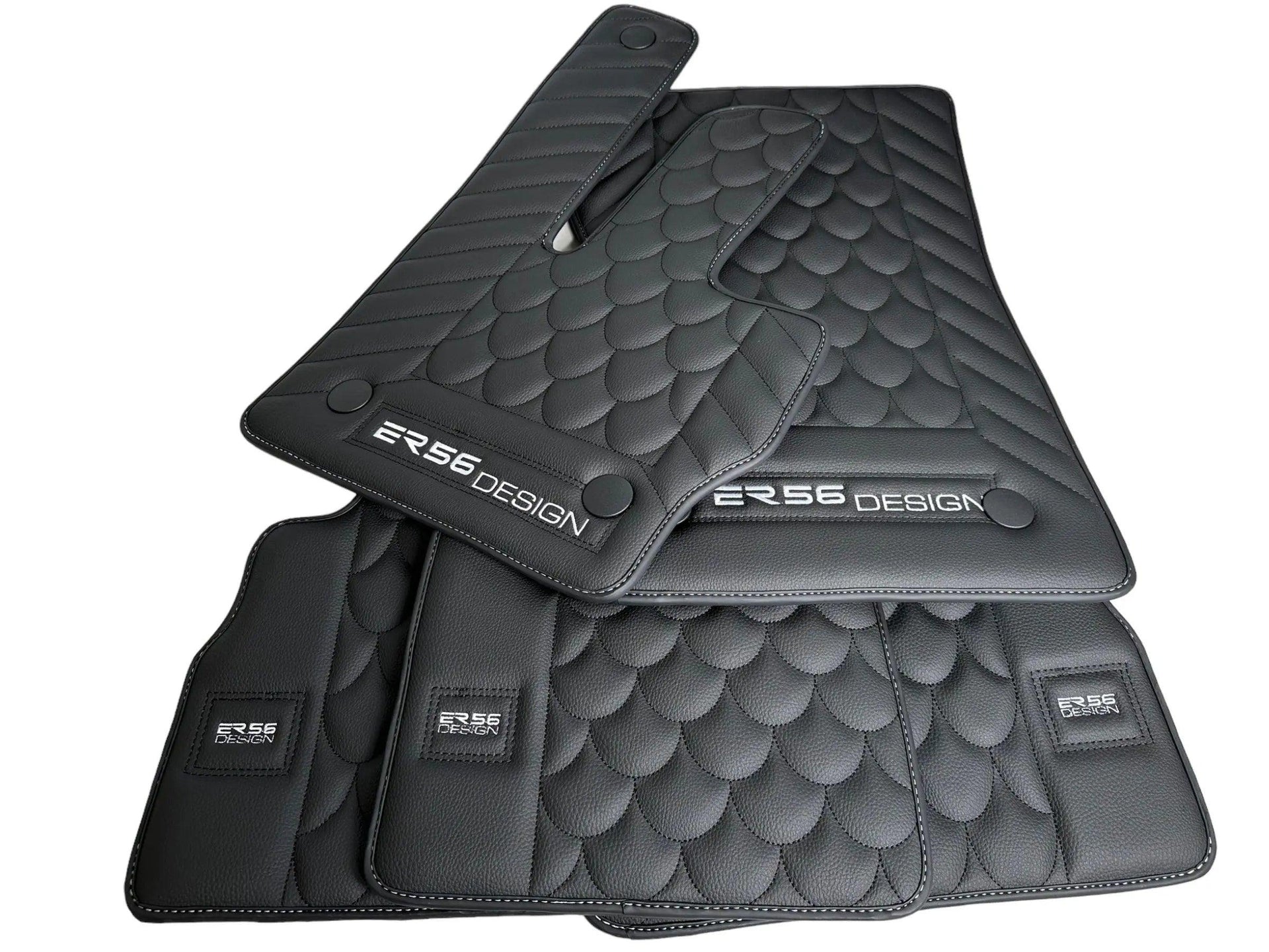 Black Leather Floor Mats For Mercedes-Benz G Class W461 (1979-2008) ER56 Design - AutoWin