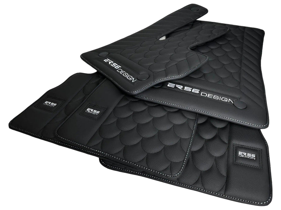 Black Leather Floor Mats For Mercedes-Benz G Class W463 (2008-2018) ER56 Design - AutoWin