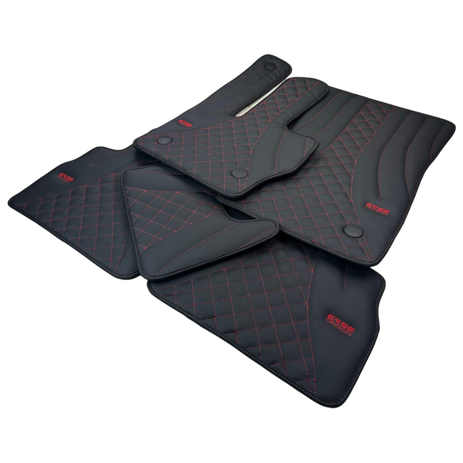 Black Leather Floor Mats for Mercedes-Benz G Class W463 2019-2022 ER56 Design - AutoWin