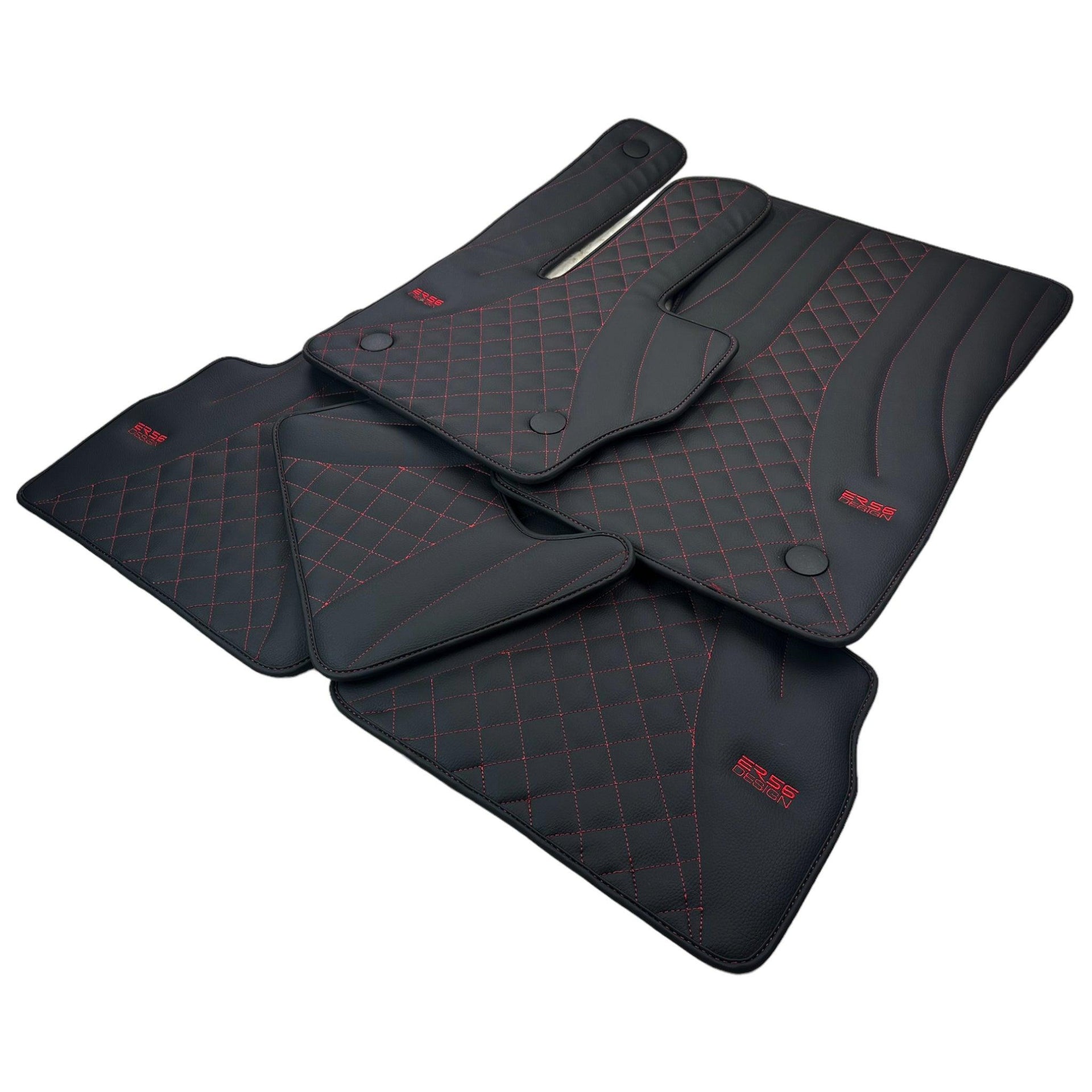 Black Leather Floor Mats for Mercedes-Benz G Class W463 2019-2022 ER56 Design - AutoWin