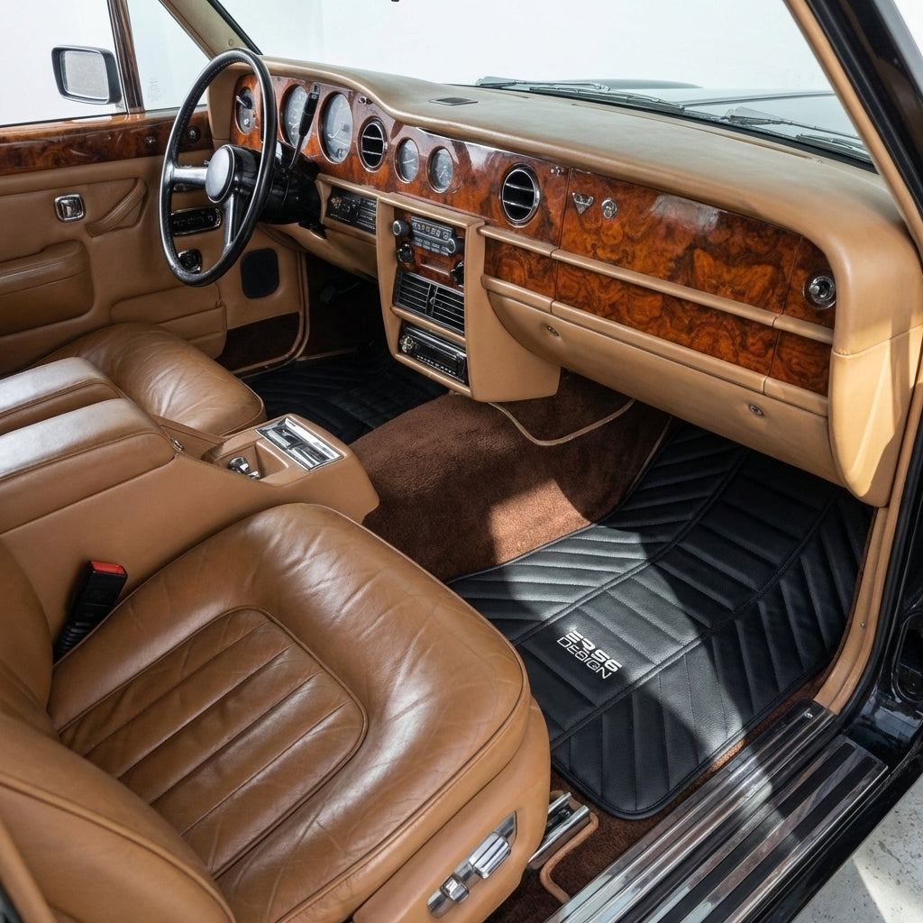 Black Leather Floor Mats for Rolls Royce Black Badge Wraith ER56 Design