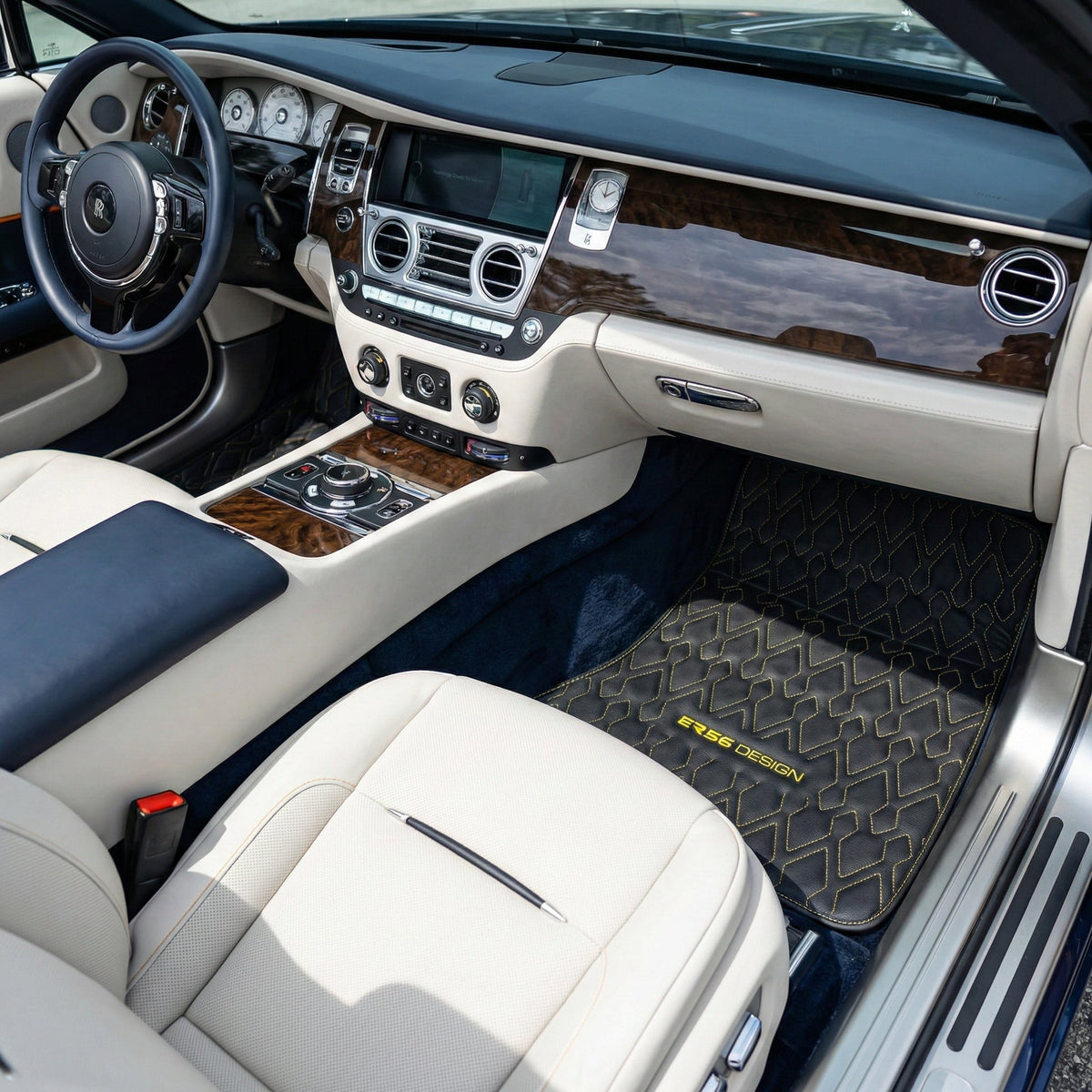Black Leather Floor Mats for Rolls-Royce Dawn (2016-2023) ER56 Design
