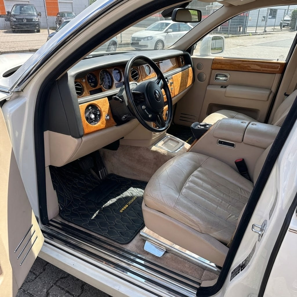 Black Leather Floor Mats for Rolls-Royce Phantom Drophead Coupe (2007-2016) ER56 Design