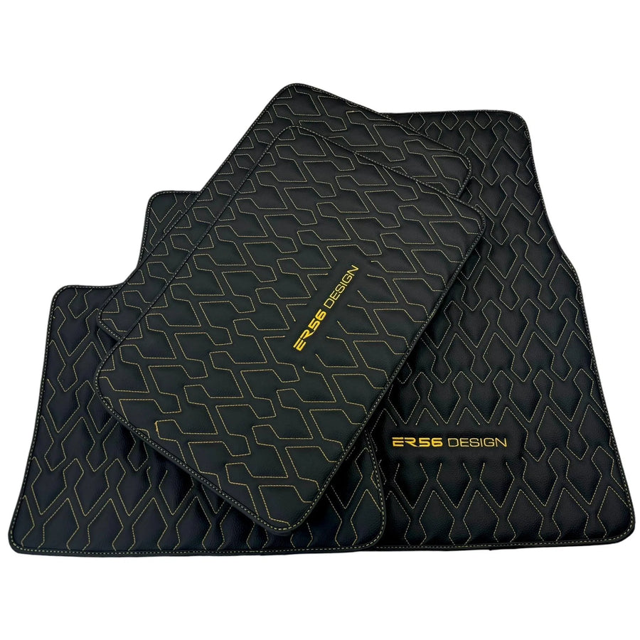 Black Leather Floor Mats for Rolls-Royce Phantom VIII (2017-2024) ER56 Design - AutoWin