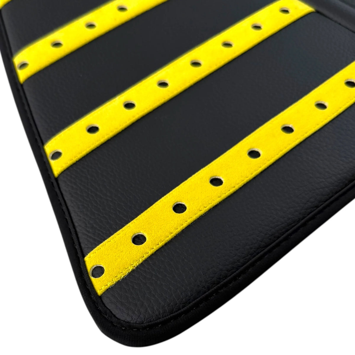Black Leather Floor Mats with Yellow Daytona Design for Ferrari SF90 Stradale (2019-2024)