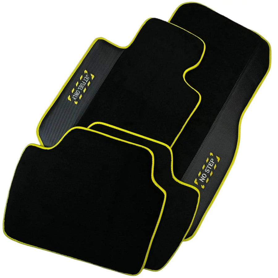 Black Mats For BMW 7 Series E32 | Fighter Jet Edition | Yellow Trim - AutoWin