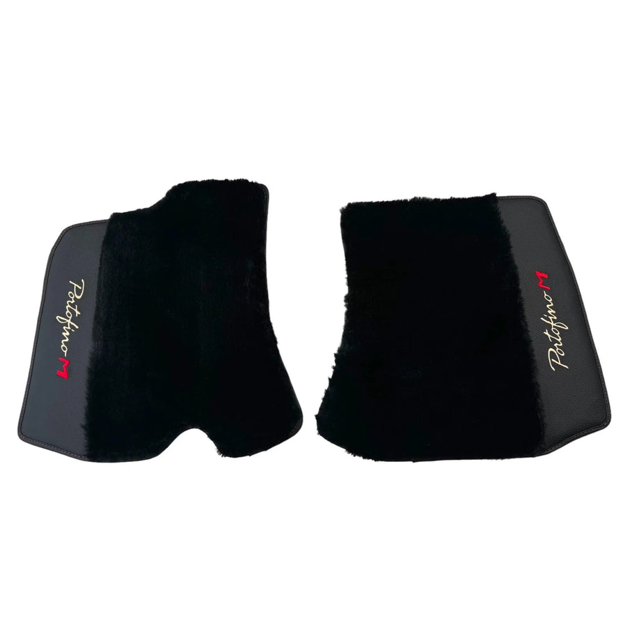Black Sheepskin Floor Mats for Ferrari Portofino M (2018-2023) with Leather - AutoWin