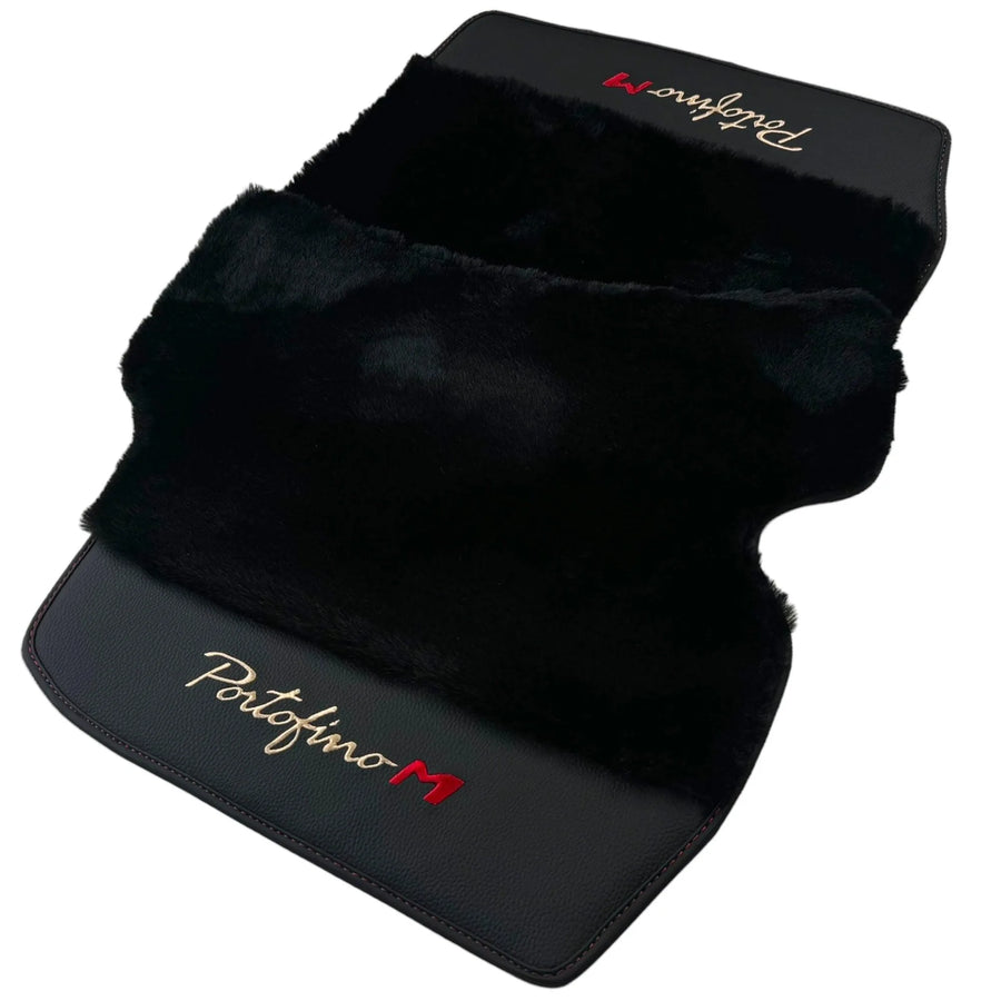 Black Sheepskin Floor Mats for Ferrari Portofino M (2018-2023) with Leather - AutoWin