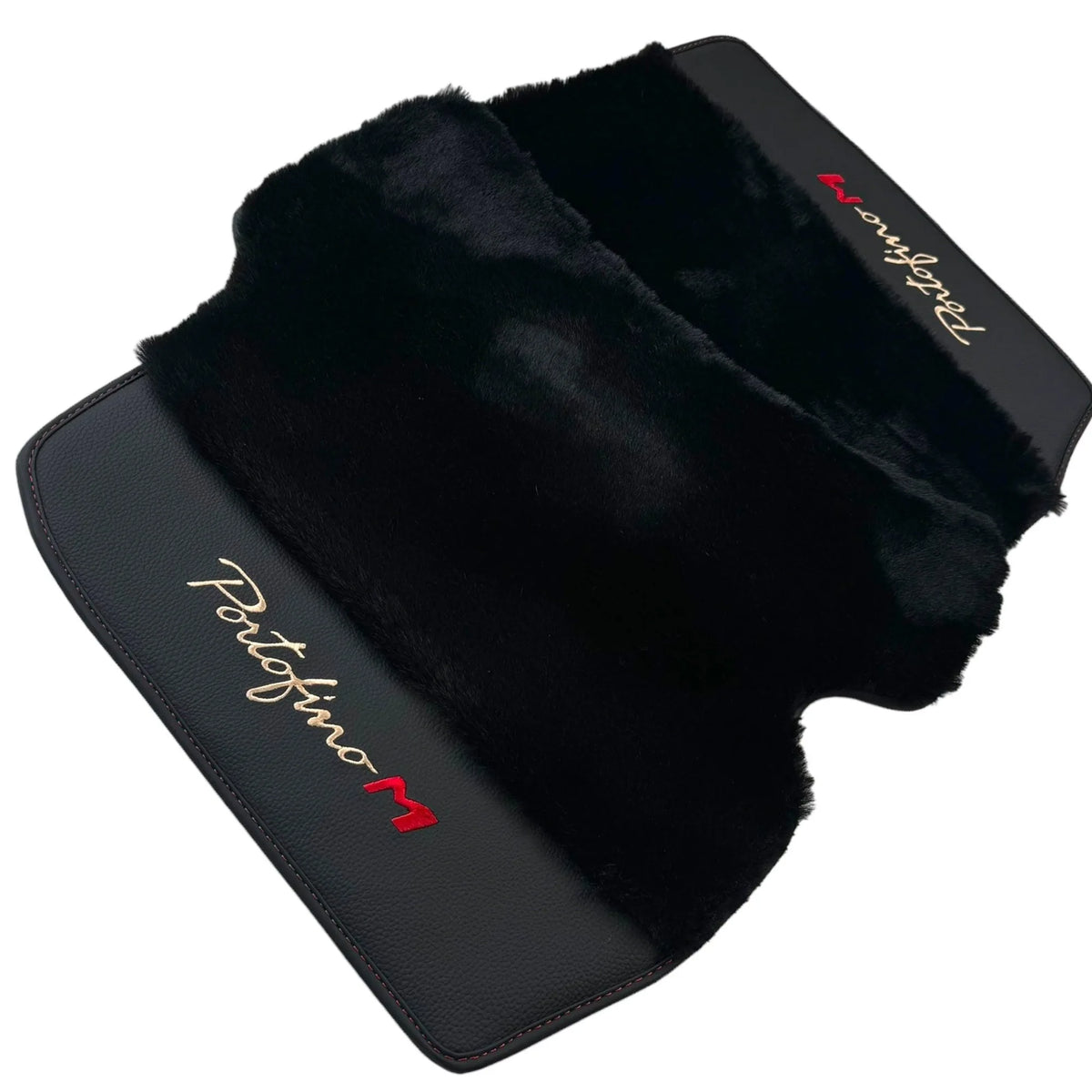 Black Sheepskin Floor Mats for Ferrari Portofino M (2018-2023) with Leather - AutoWin