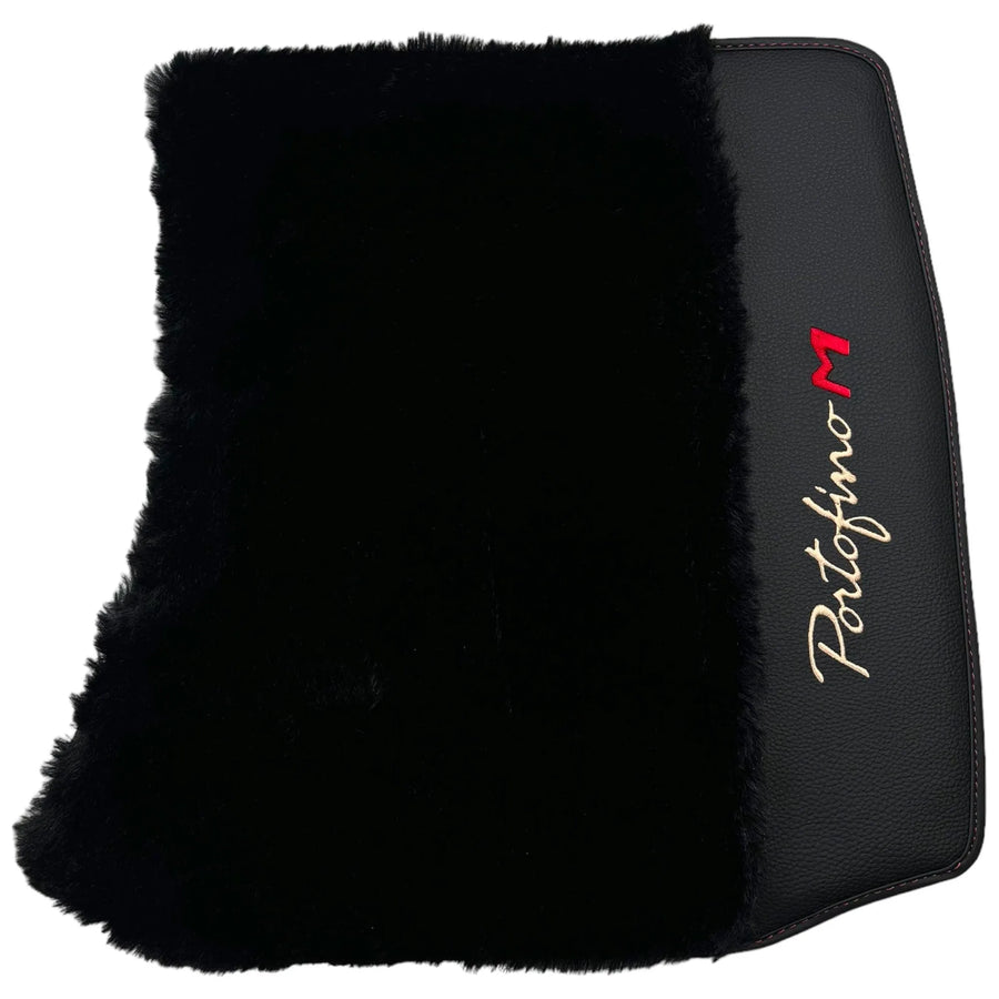 Black Sheepskin Floor Mats for Ferrari Portofino M (2018-2023) with Leather - AutoWin