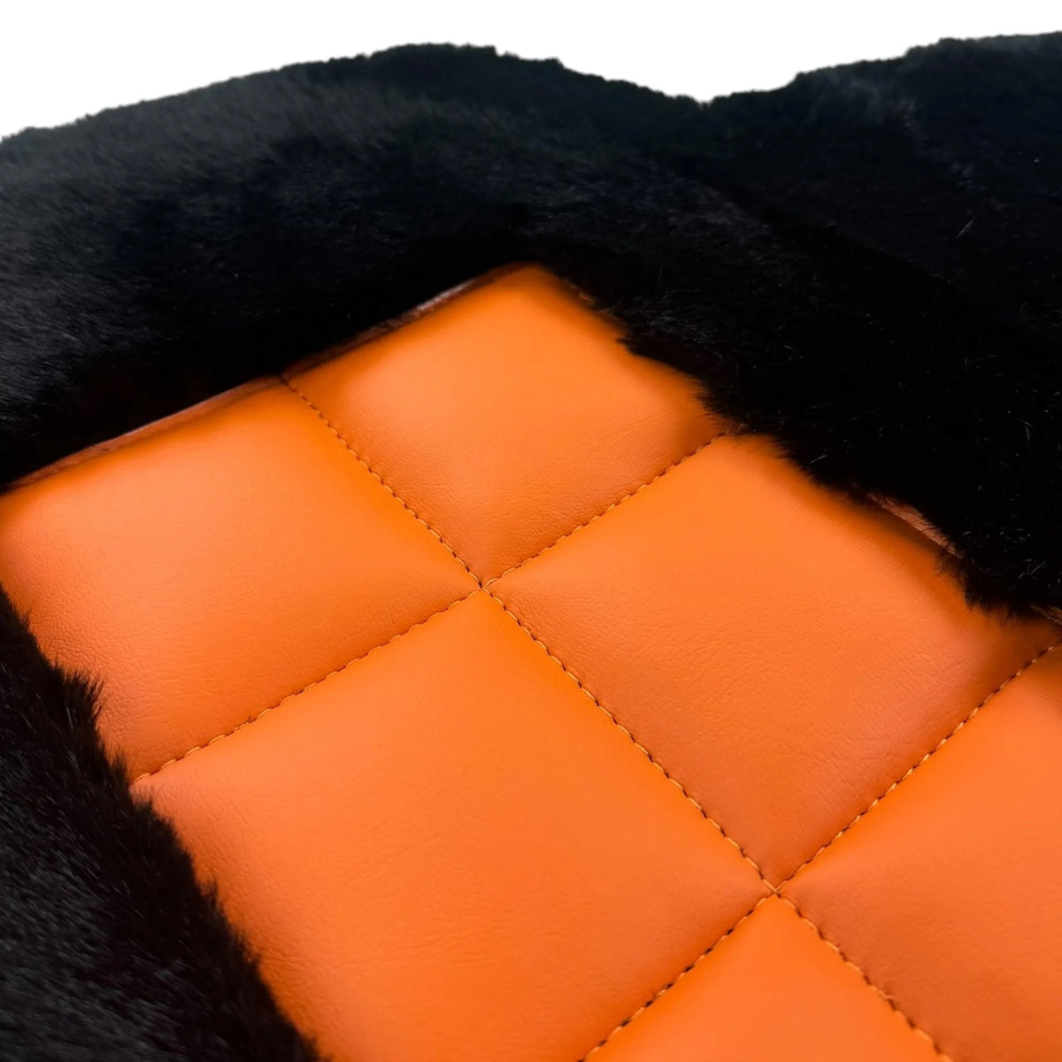 Black Sheepskin Floor Mats for Rolls-Royce Phantom VIII (2017-2024) Orange Leather Trim - AutoWin