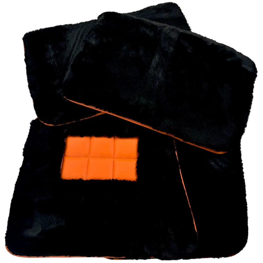 Black Sheepskin Floor Mats for Rolls-Royce Phantom VIII (2017-2024) Orange Leather Trim - AutoWin