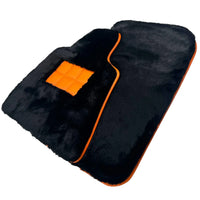Black Sheepskin Floor Mats for Rolls-Royce Phantom VIII (2017-2024) Orange Leather Trim - AutoWin