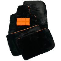 Black Sheepskin Floor Mats for Rolls-Royce Phantom VIII (2017-2024) Orange Leather Trim - AutoWin