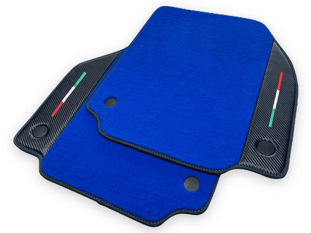 Blue Floor Mats For Ferrari 458 Spider 2012-2015 Carbon Fiber Leather | Italian Edition - AutoWin