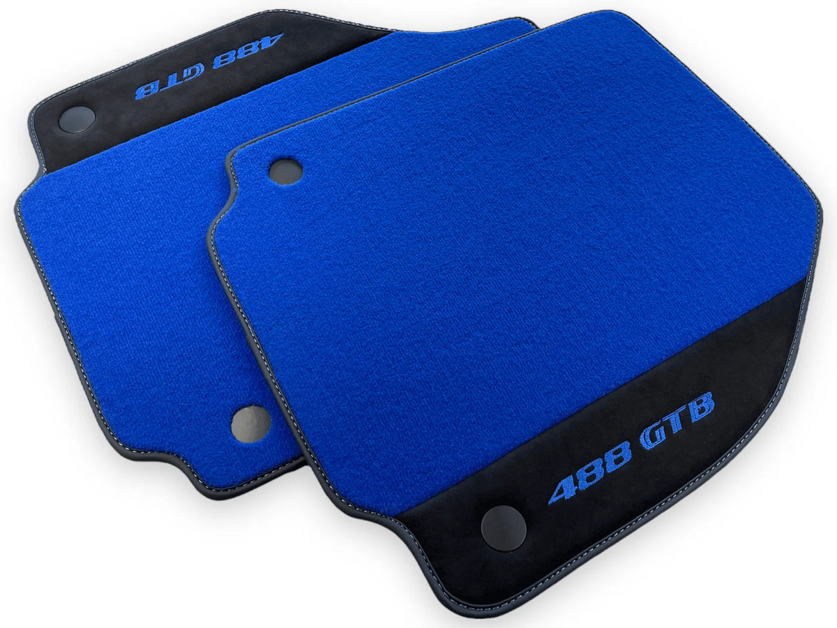 Blue Floor Mats For Ferrari 488 GTB 2016-2022 Carpets With Alcantara Leather - AutoWin
