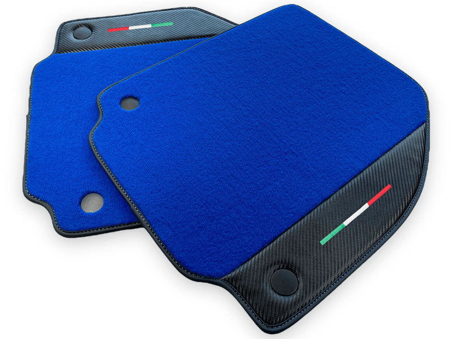 Blue Floor Mats For Ferrari 488 Gtb 2016-2022 Carpets With Carbon Fiber Leather - AutoWin