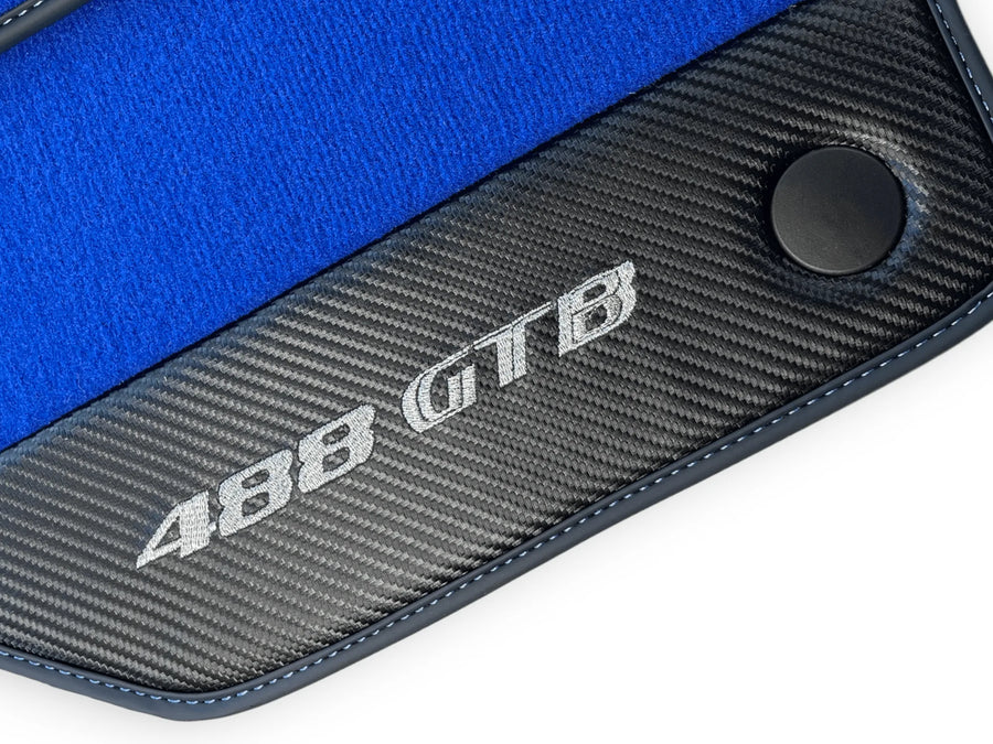 Blue Floor Mats For Ferrari 488 Gtb 2016-2022 Carpets With Carbon Fiber Leather - AutoWin