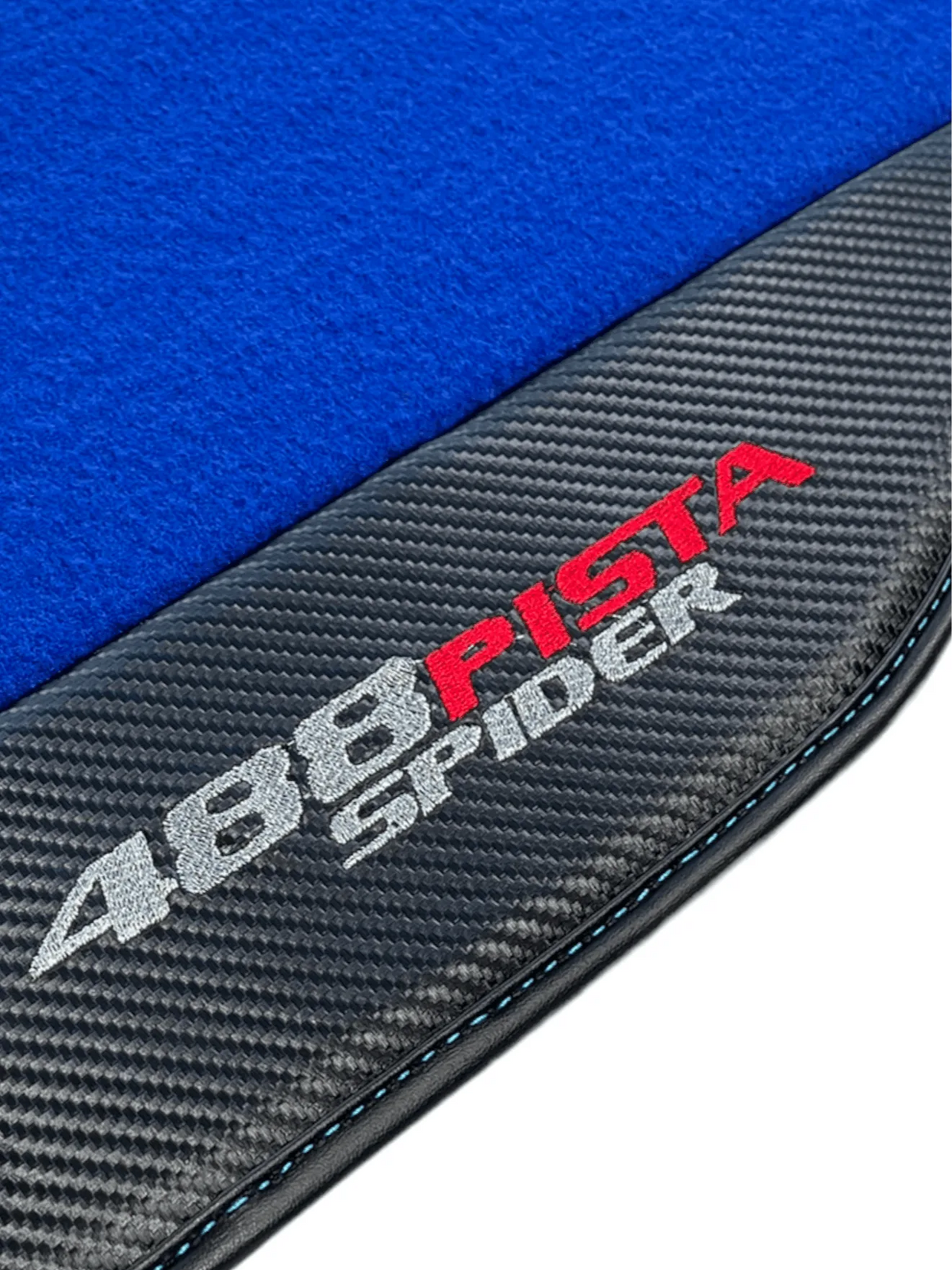 Blue Floor Mats For Ferrari 488 Pista Spider 2019-2021 With Carbon Fiber Leather - AutoWin