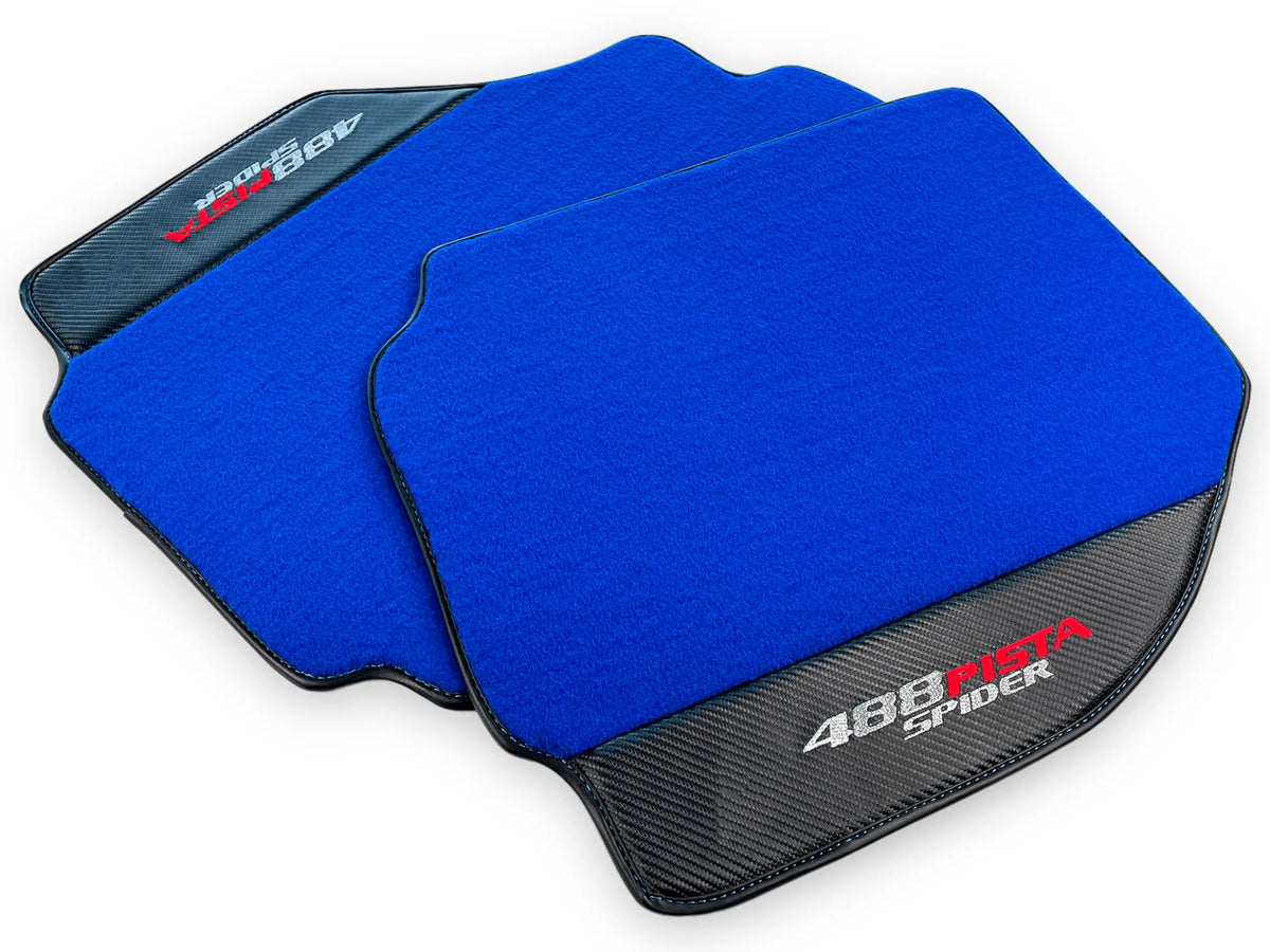 Blue Floor Mats For Ferrari 488 Pista Spider 2019-2021 With Carbon Fiber Leather