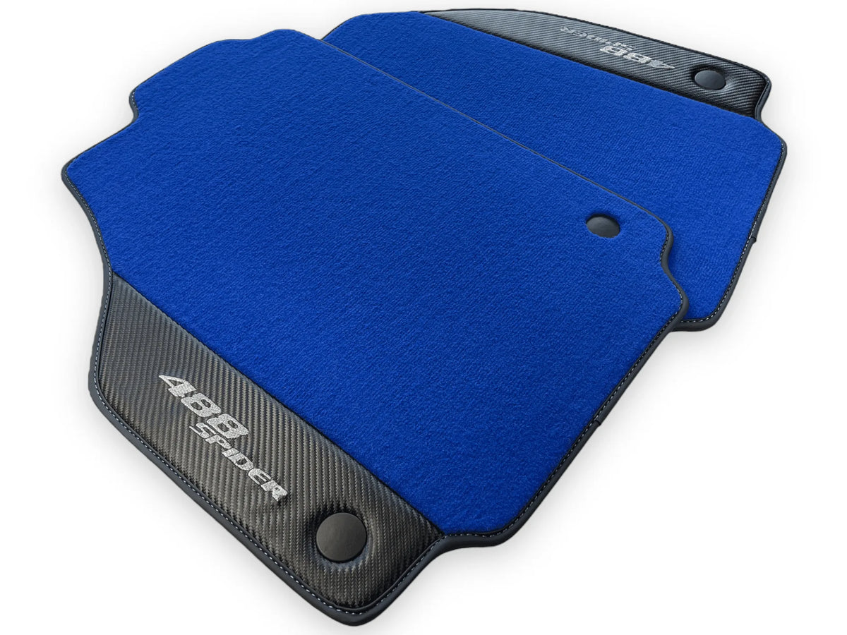 Blue Floor Mats For Ferrari 488 Spider 2015-2022 Carbon Leather - AutoWin