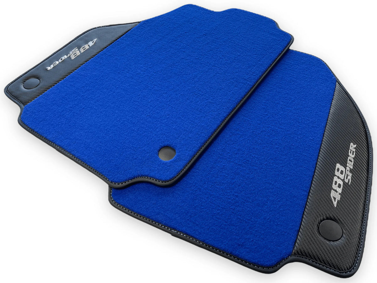 Blue Floor Mats For Ferrari 488 Spider 2015-2022 Carbon Leather - AutoWin